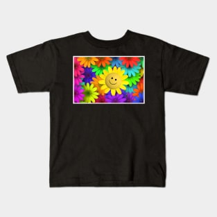 Colorful Flowers and Happy Face Kids T-Shirt